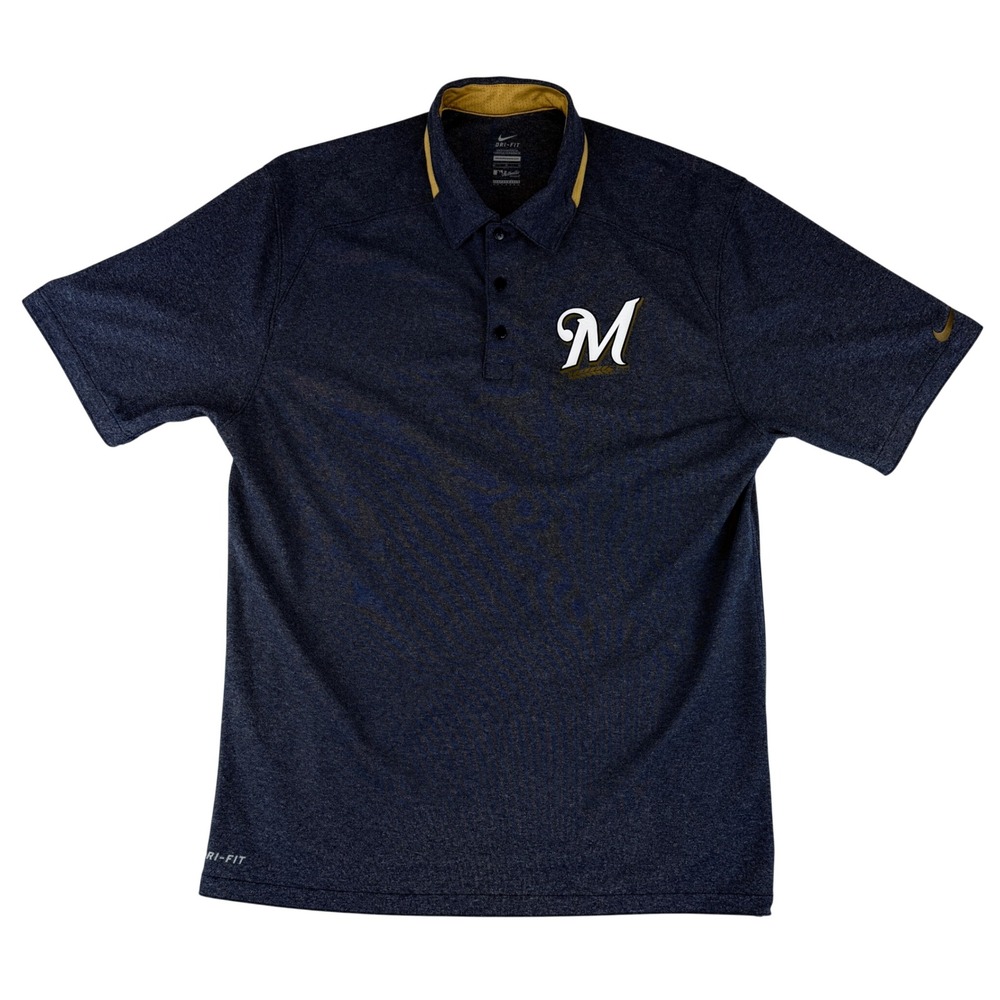 Nike Milwaukee‎ Brewers Polo Mens Medium Navy Blue MLB Dri-FIT 28942X-BW5